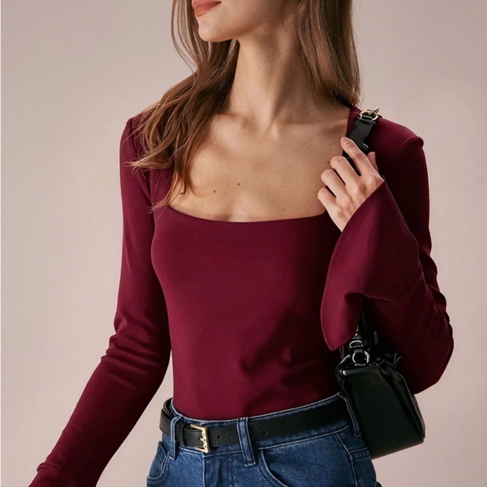 Rihoas Elegant Burgundy Long Sleeve Top